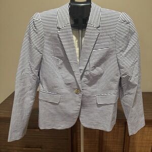 J.Crew Blue & White Women's Seersucker Striped Cotton Blazer 12P Preppy Nautical